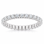 14K White Gold round shared U-prong lab-grown diamond eternity band, 2 mm diamonds, studio front view