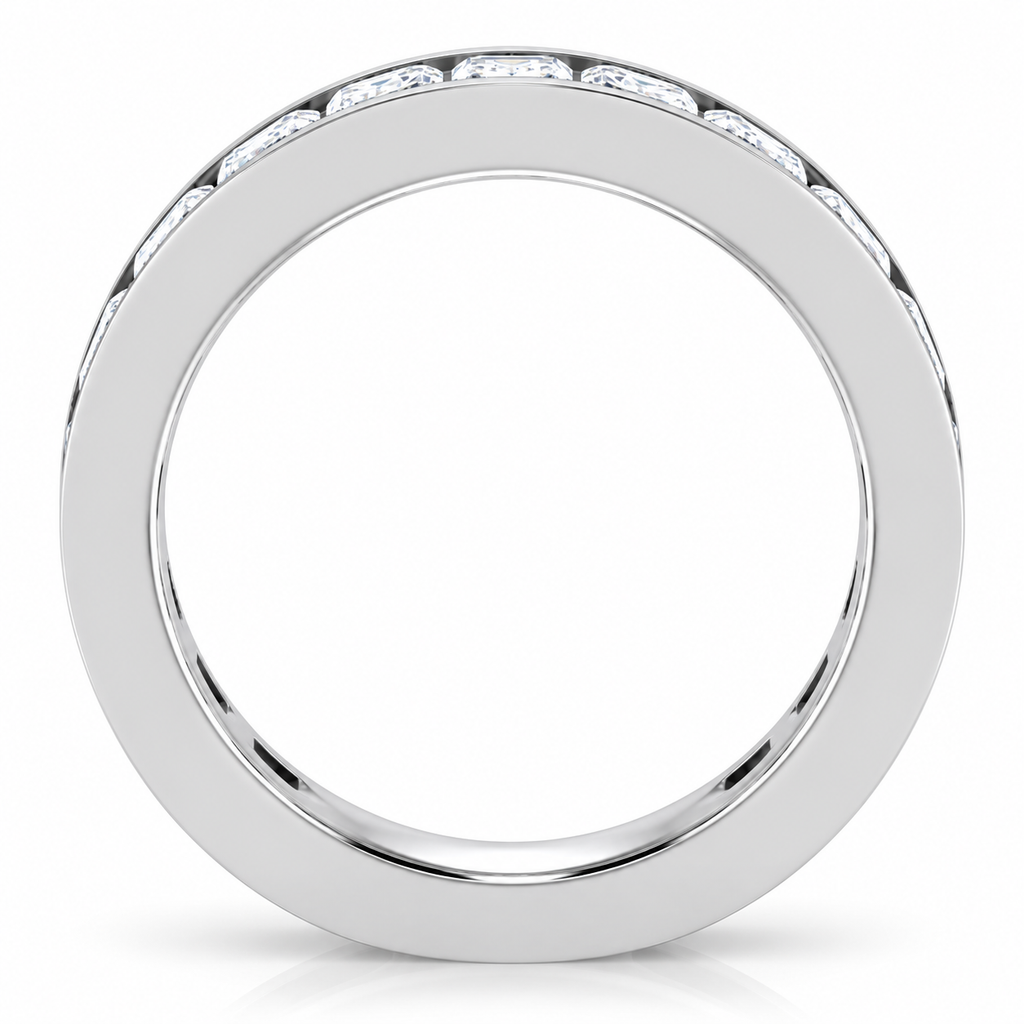 Emerald-Cut Channel-Set Lab-Grown Diamond Eternity Band — 5 x 3 mm — 14K white gold — studio side view