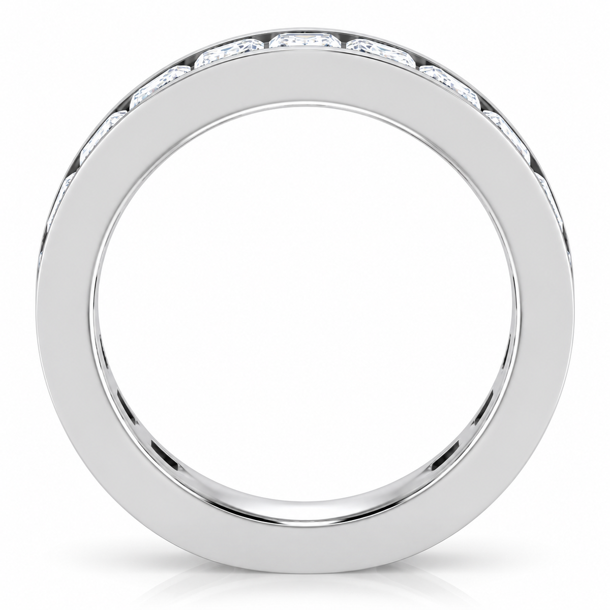 Emerald-Cut Channel-Set Lab-Grown Diamond Eternity Band — 5 x 3 mm — 14K white gold — studio side view