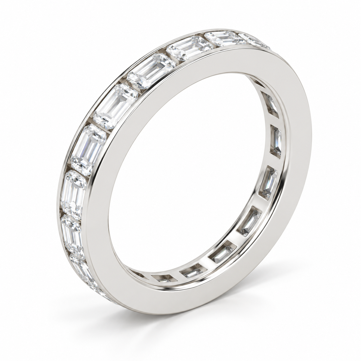 Emerald-Cut Channel-Set Lab-Grown Diamond Eternity Band — 5 x 3 mm — 14K white gold — studio three-quarter view