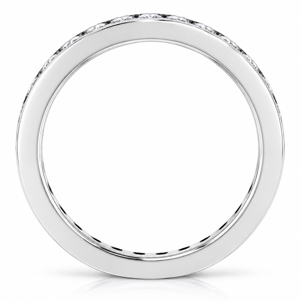 Princess-Cut Channel-Set Lab-Grown Diamond Eternity Band — 2 x 2 mm — 14K white gold — studio side view