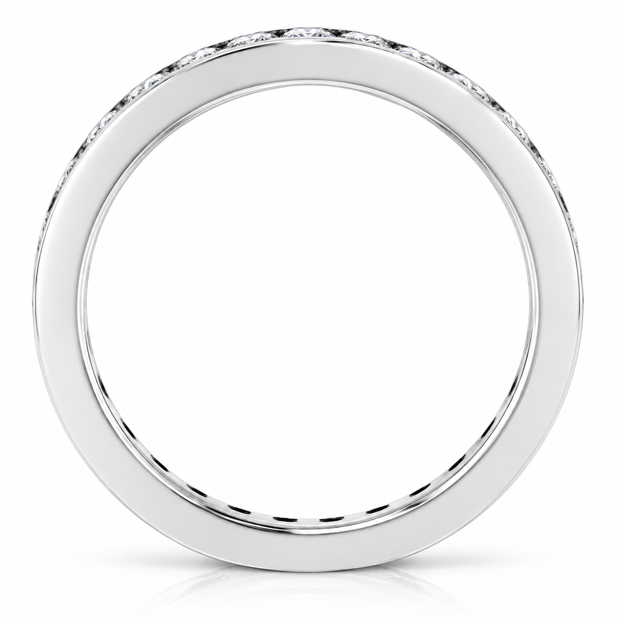 Princess-Cut Channel-Set Lab-Grown Diamond Eternity Band — 2 x 2 mm — 14K white gold — studio side view