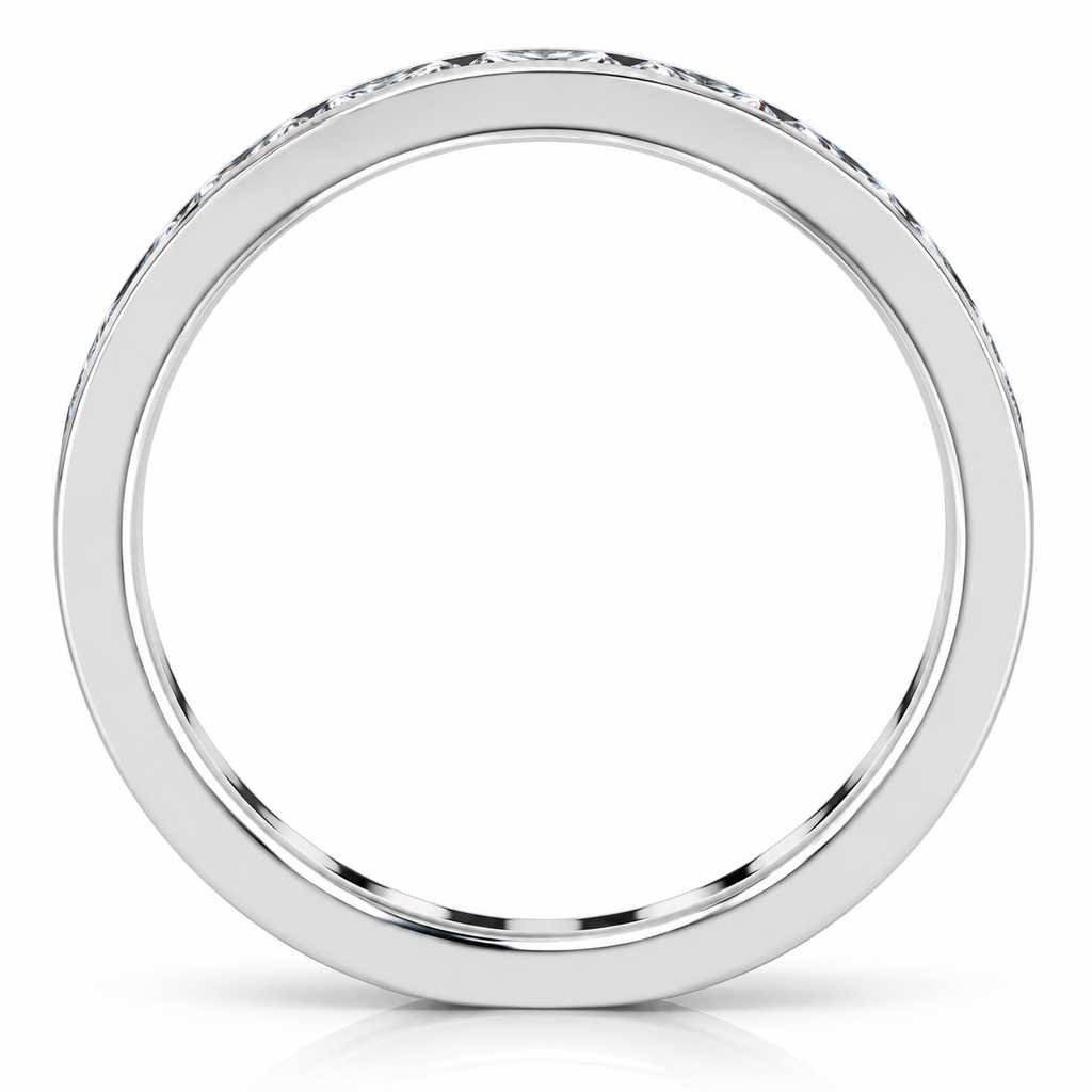 Baguette Channel-Set Lab-Grown Diamond Eternity Band — 3 x 1.5 mm — 14K white gold — studio side view