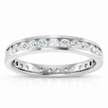 14K White Gold round channel-set lab-grown diamond eternity band, 2 mm diamonds, studio front view