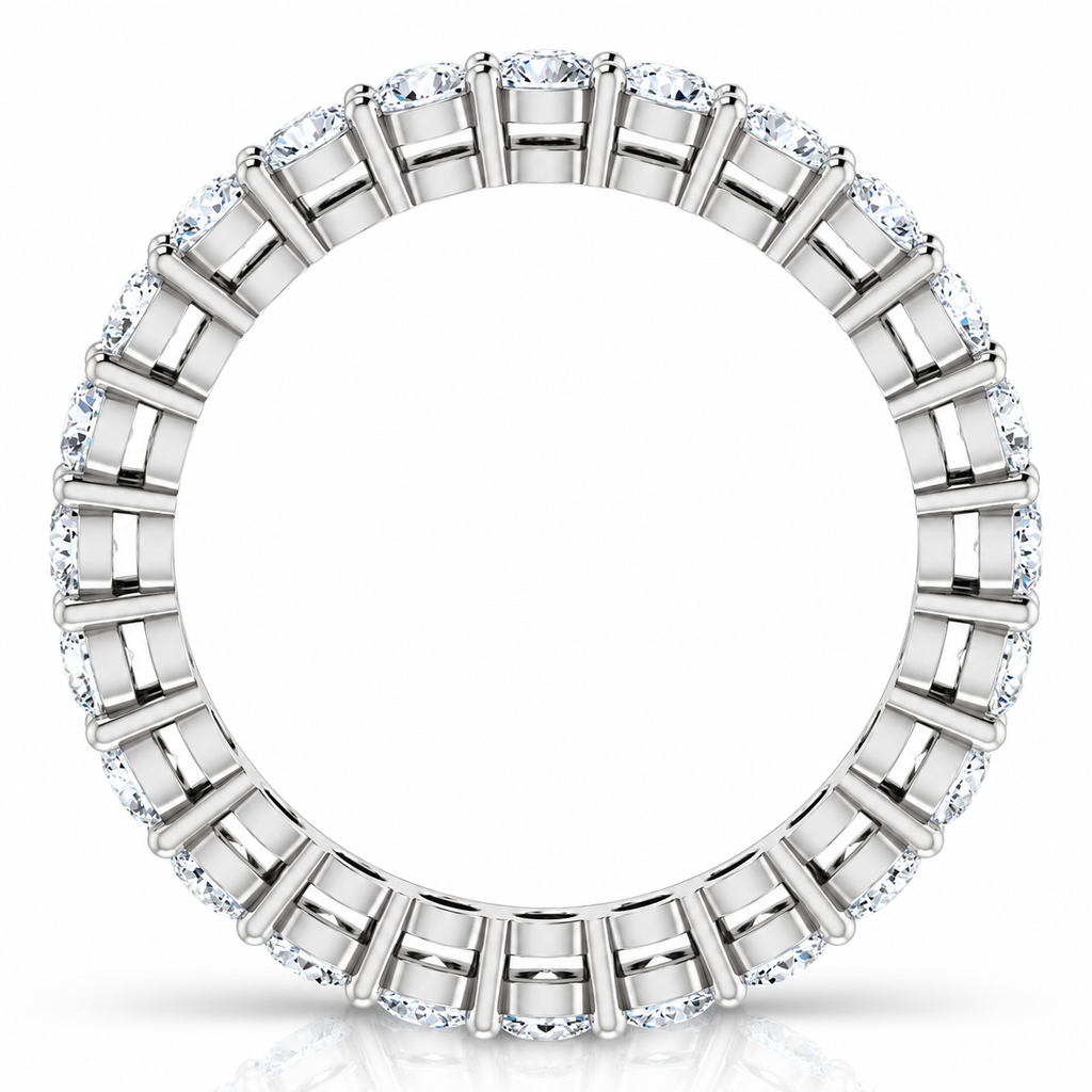 Round Scalloped Shared-Prong Lab-Grown Diamond Eternity Band — 2.5 mm — 14K white gold — studio side view