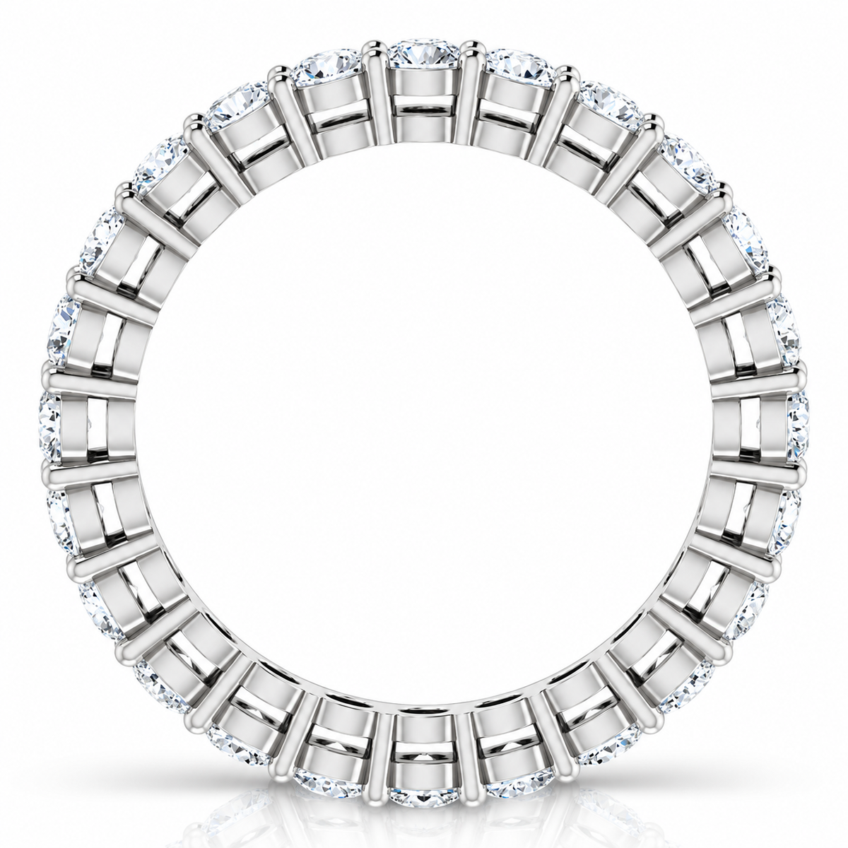Round Scalloped Shared-Prong Lab-Grown Diamond Eternity Band — 2.5 mm — 14K white gold — studio side view
