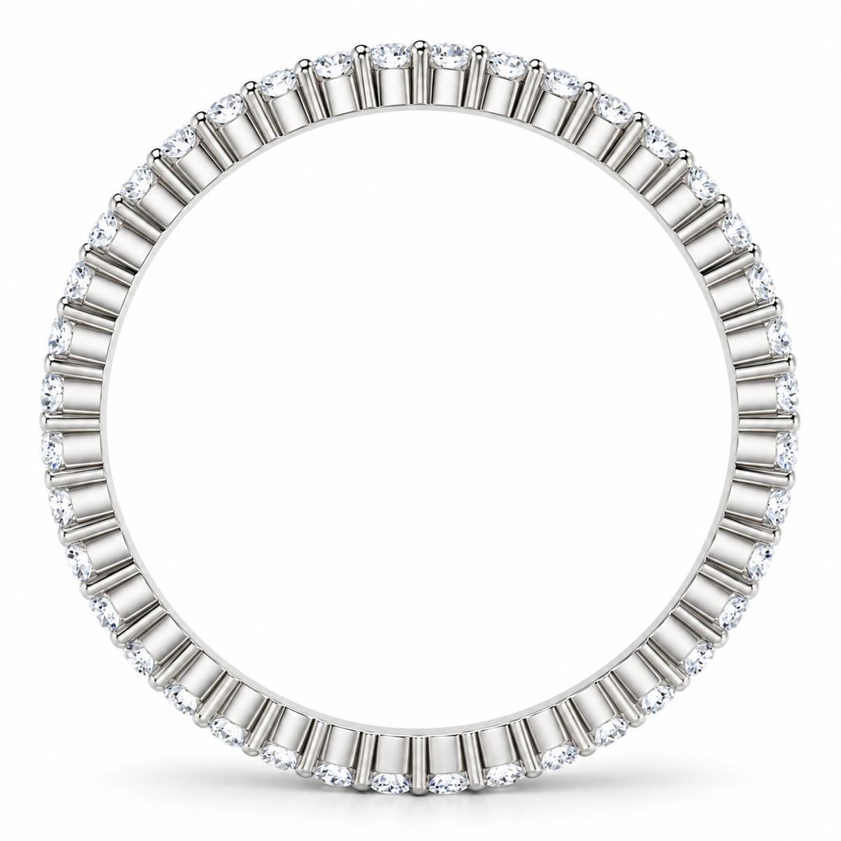 Round Shared-Prong Lab-Grown Diamond Eternity Band — 1.5 mm — 14K white gold — studio side view