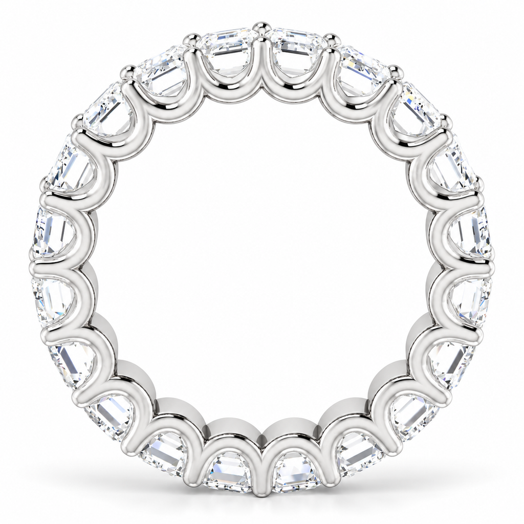 Emerald-Cut Shared U-Prong Lab-Grown Diamond Eternity Band — 5 x 3 mm — 14K white gold — studio side view