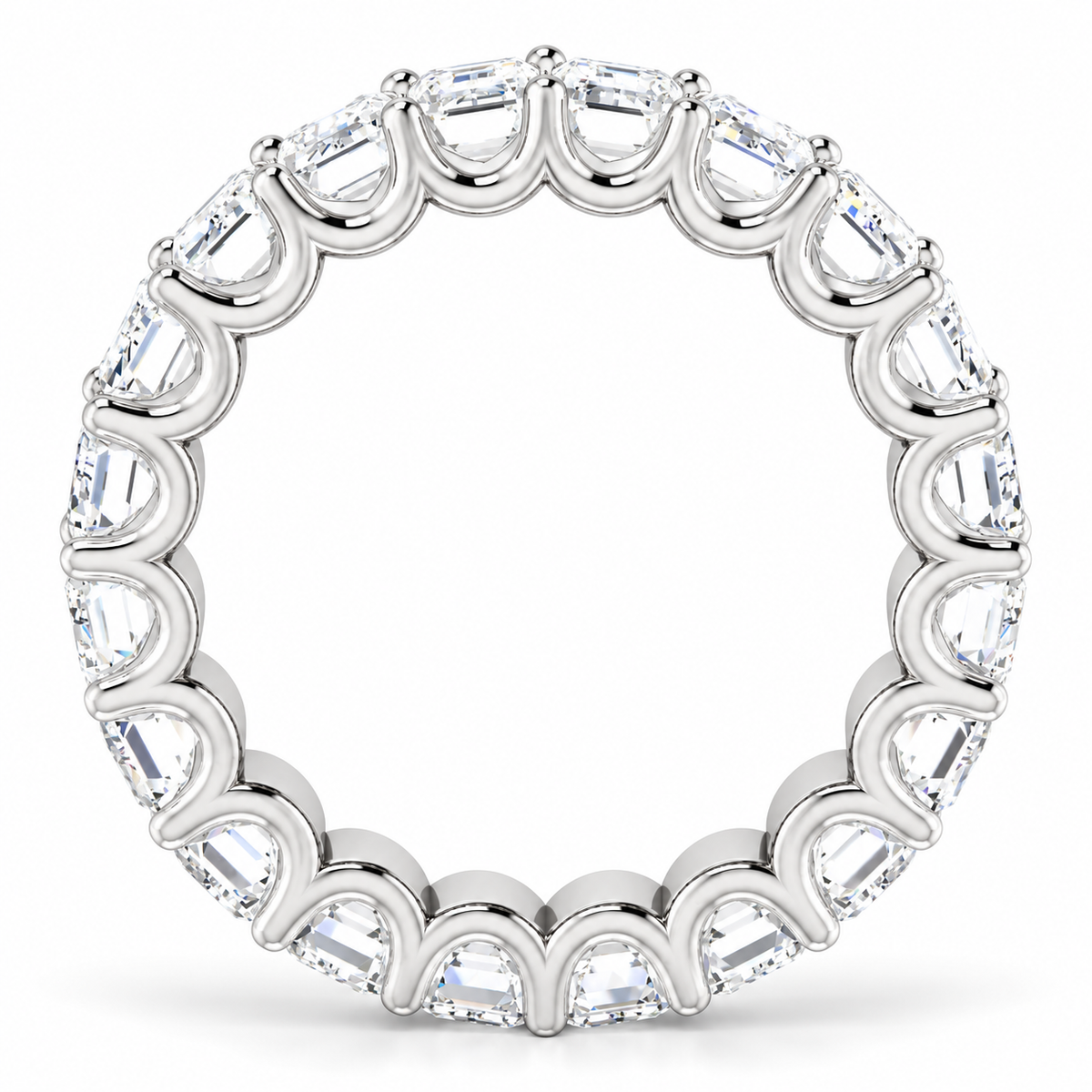 Emerald-Cut Shared U-Prong Lab-Grown Diamond Eternity Band — 5 x 3 mm — 14K white gold — studio side view
