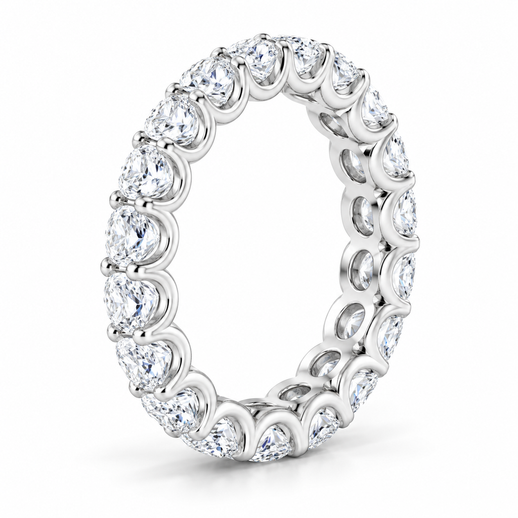 Oval Shared U-Prong Lab-Grown Diamond Eternity Band — 5 x 3 mm — 14K white gold — studio three-quarter view