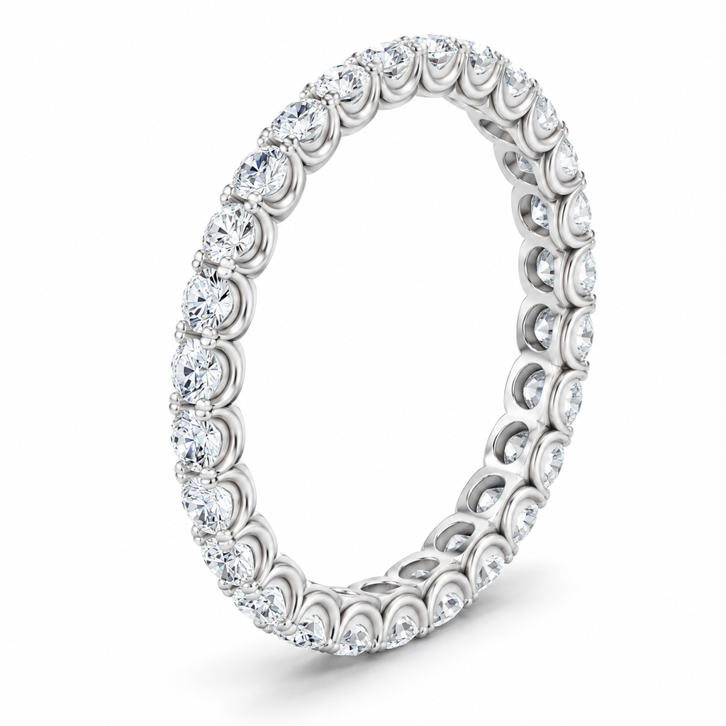 Round Shared U-Prong Lab-Grown Diamond Eternity Band — 2 mm — 14K white gold — studio three-quarter view