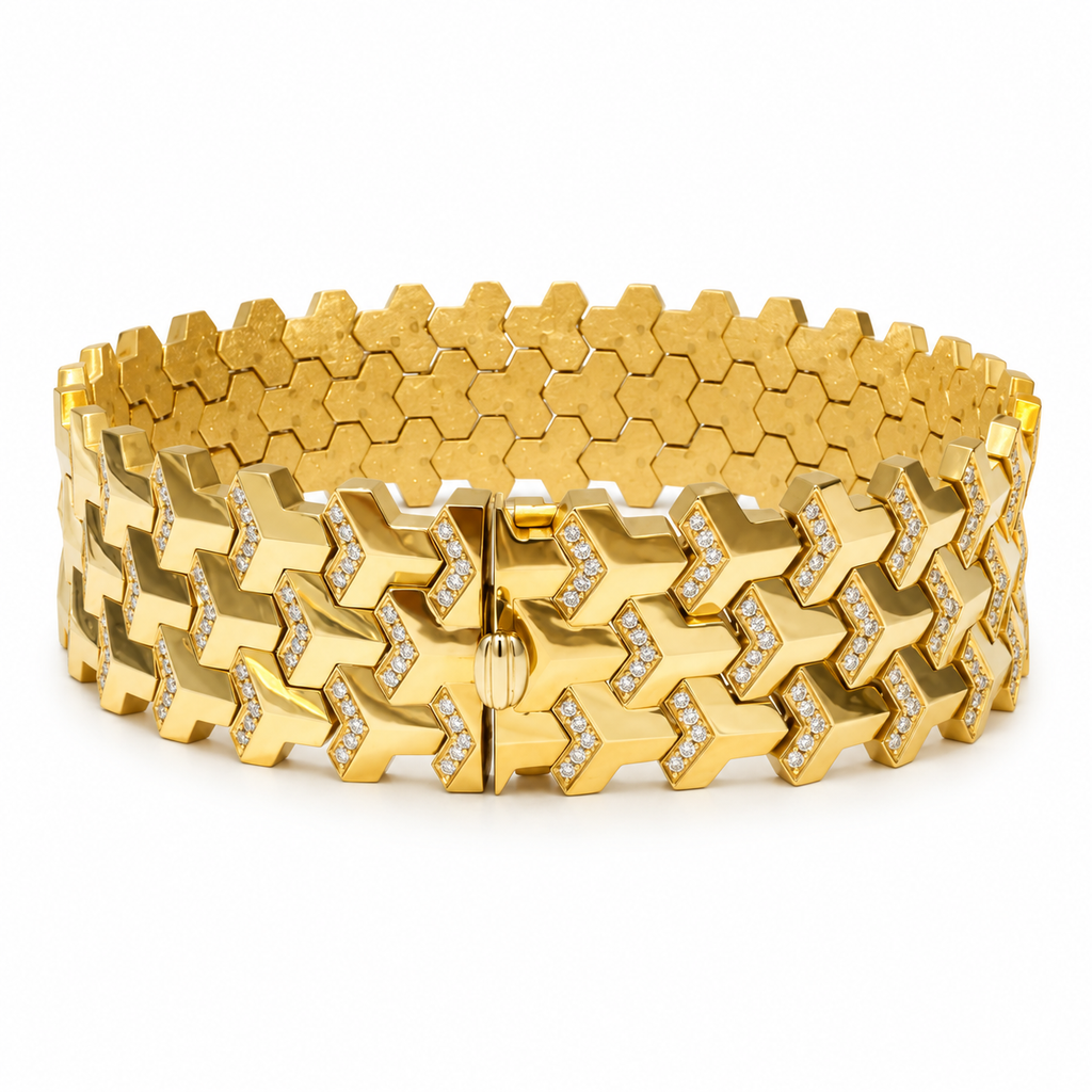 Men's 17.5mm Geometric Link Lab-Grown Diamond Bracelet in 18k Yellow Gold
