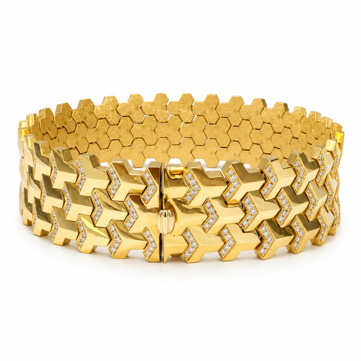 Men's 17.5mm Geometric Link Lab-Grown Diamond Bracelet in 18k Yellow Gold