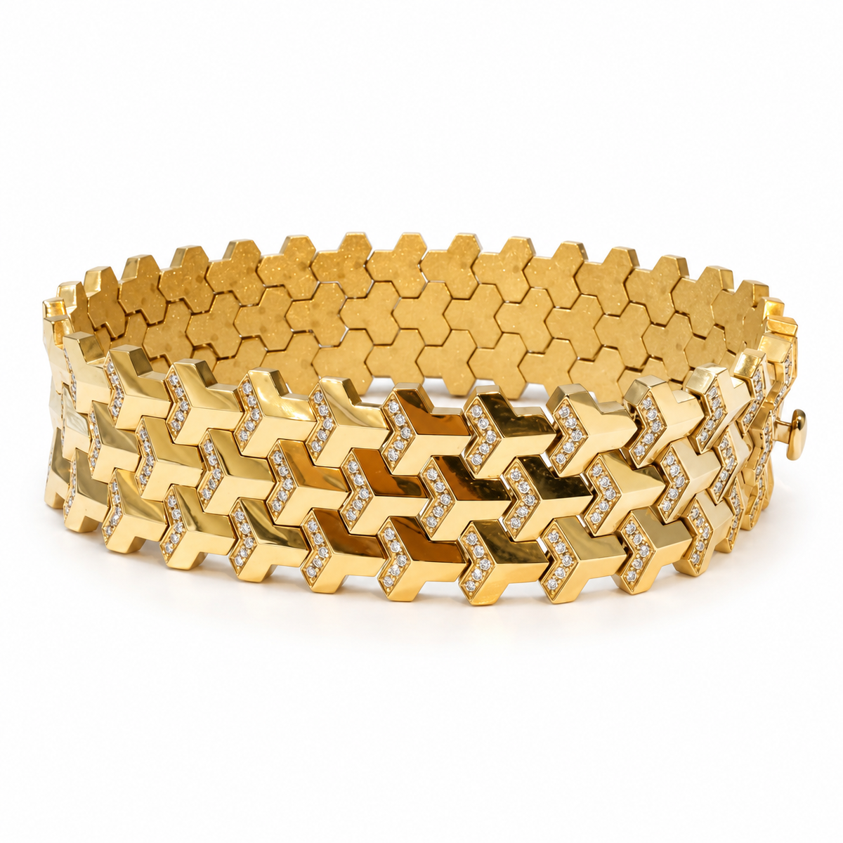 Men's 17.5mm Geometric Link Lab-Grown Diamond Bracelet in 18k Yellow Gold