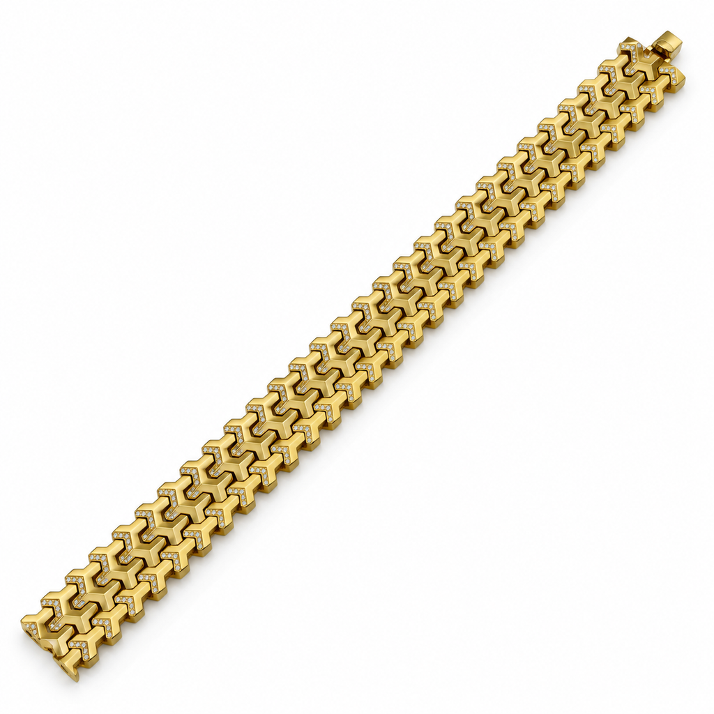 Men's 17.5mm Geometric Link Lab-Grown Diamond Bracelet in 18k Yellow Gold