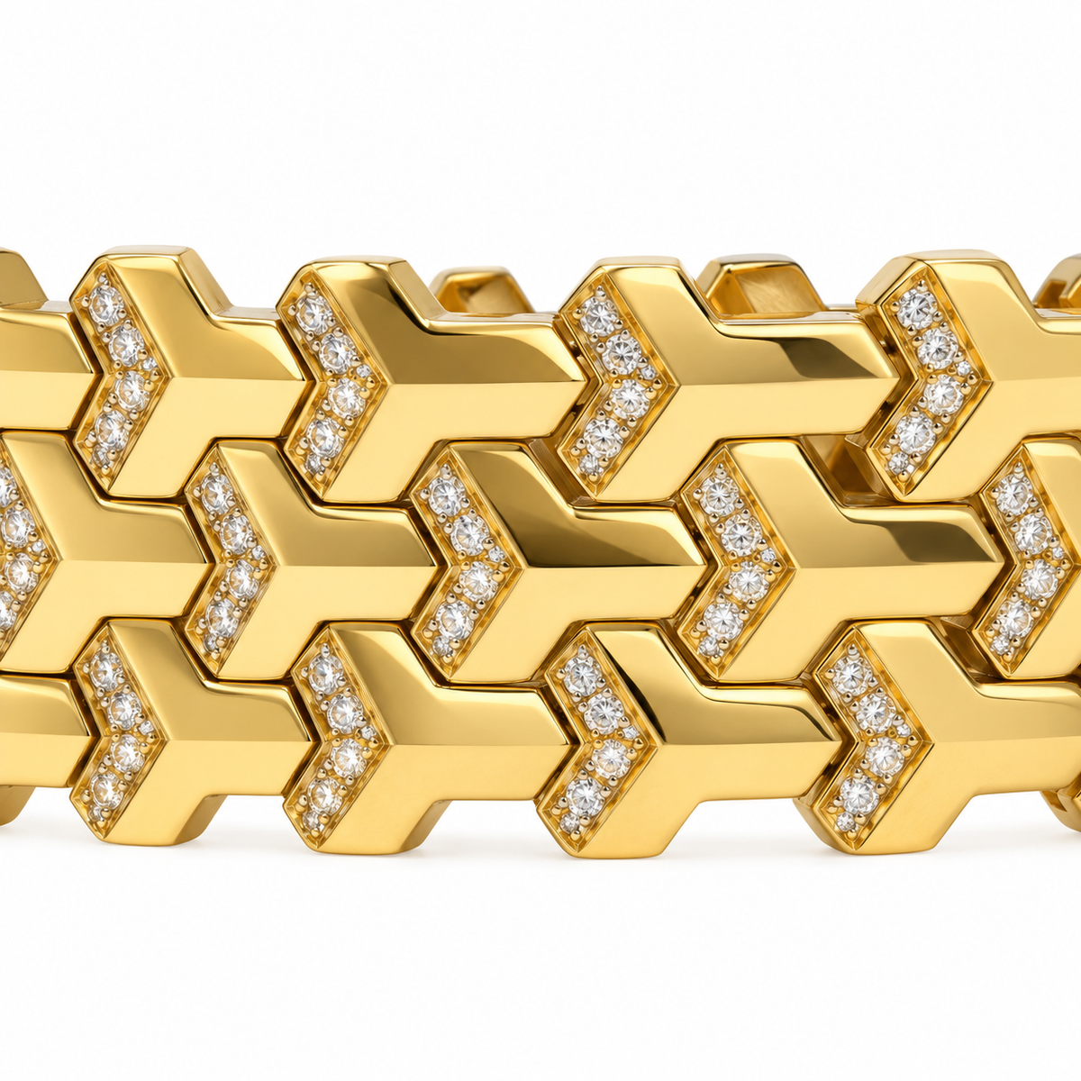 Men's 17.5mm Geometric Link Lab-Grown Diamond Bracelet in 18k Yellow Gold