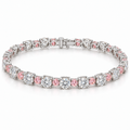 Fancy Vivid Pink and white lab-grown diamond Plus & Minus bracelet in 14k white gold, full studio view