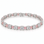 Fancy Vivid Pink and white lab-grown diamond Plus & Minus bracelet in 14k white gold, full studio view