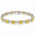 Fancy Vivid Yellow and white lab-grown diamond Plus & Minus bracelet in 14k white gold, full studio view