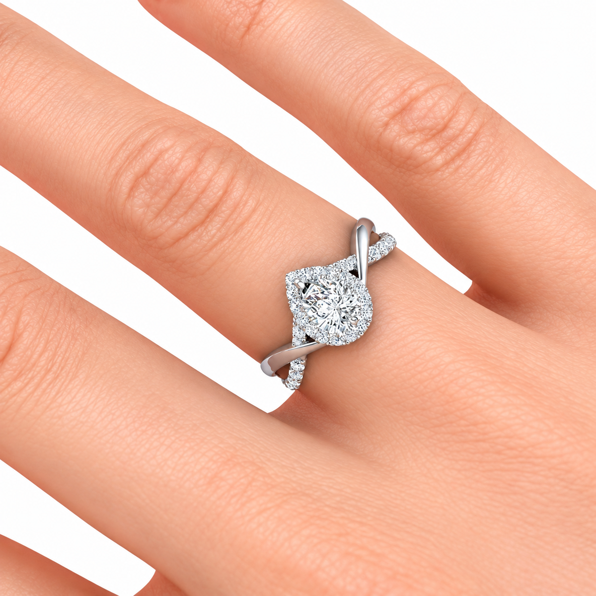 Fiona engagement ring — white gold — on hand