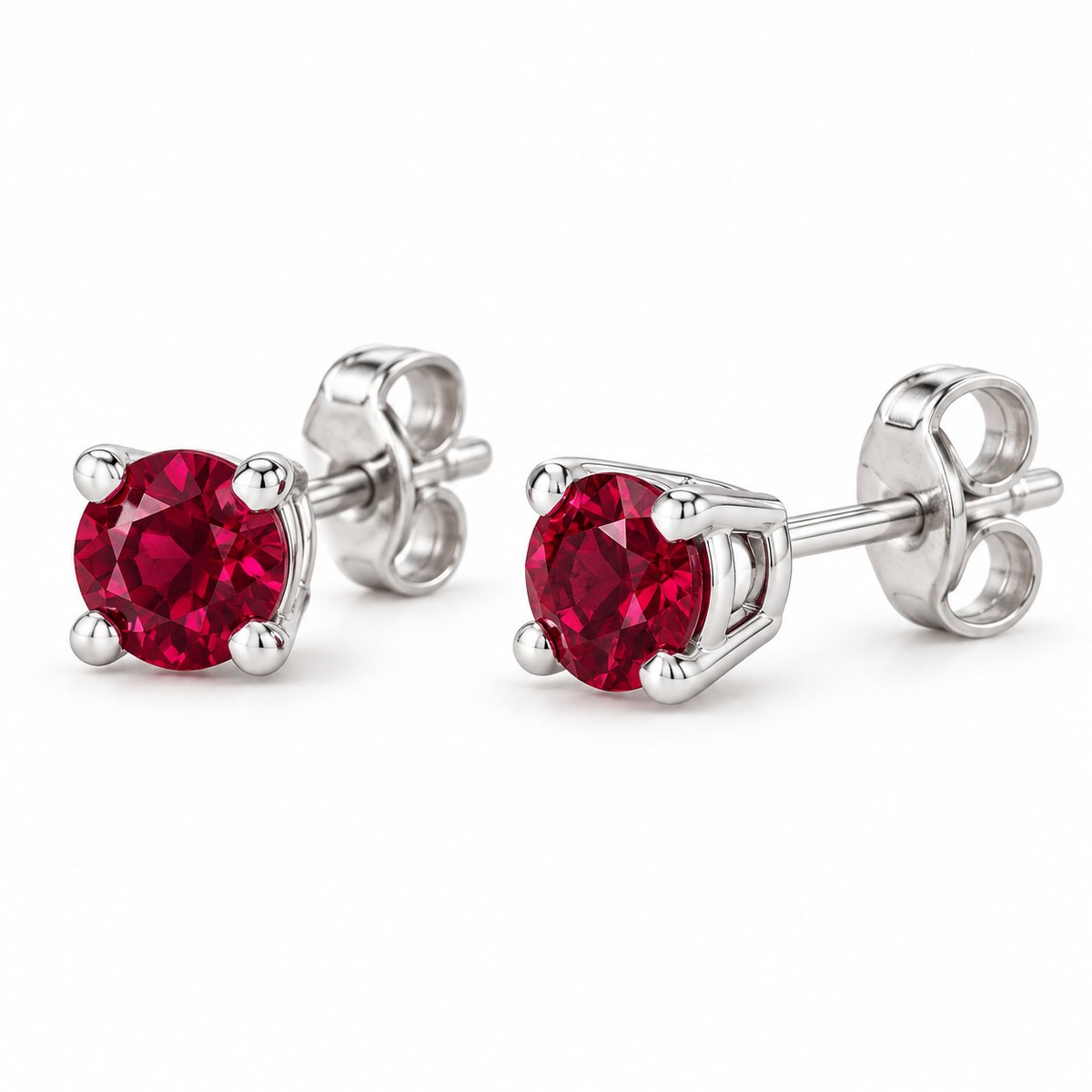 14K White Gold Lab-Grown Ruby Lightweight Stud Earrings — 4 mm stones — enhanced studio view