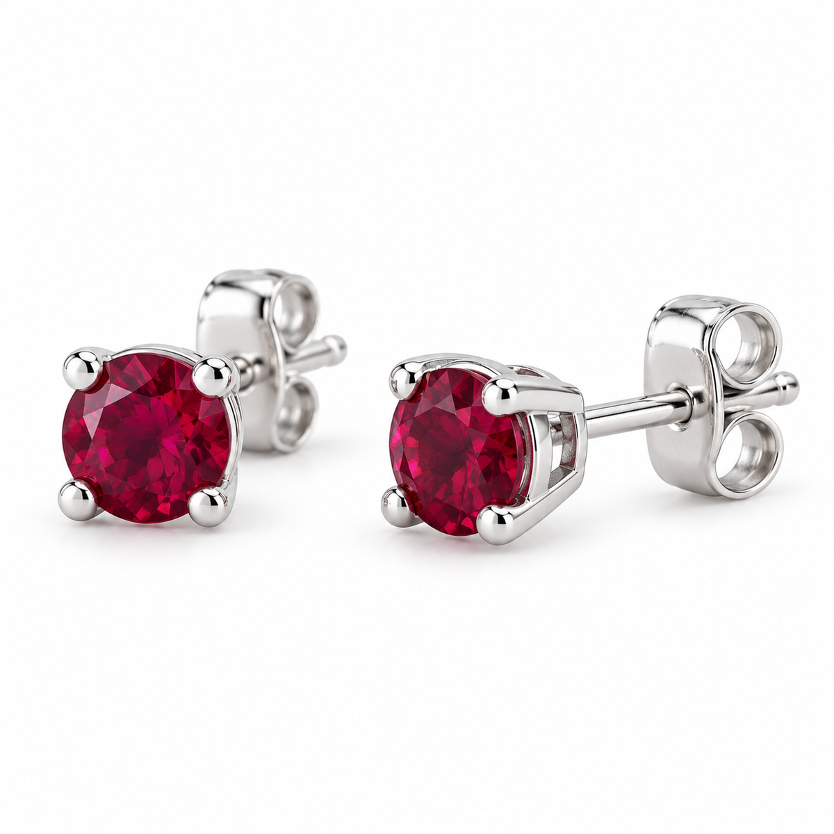 14K White Gold Lab-Grown Ruby Lightweight Stud Earrings — 5 mm stones — enhanced studio view