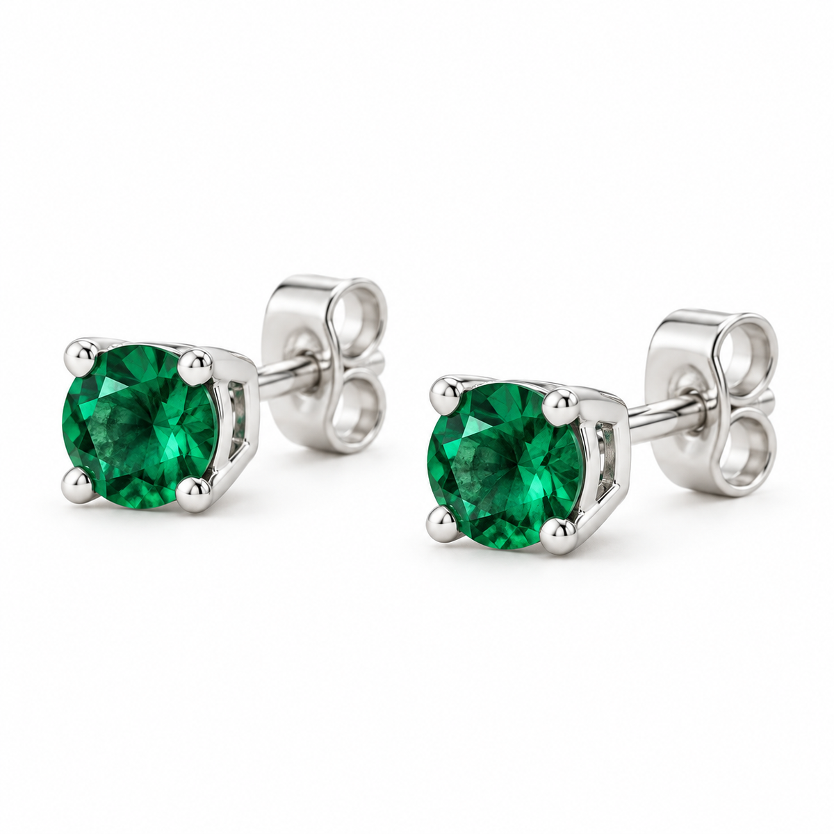 14K White Gold Lab-Grown Emerald Lightweight Stud Earrings — 5 mm stones — enhanced studio view