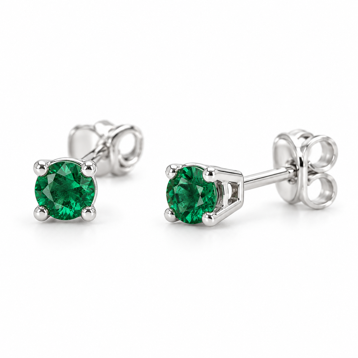 14K White Gold Lab-Grown Emerald Lightweight Stud Earrings — 2.5 mm stones — enhanced studio view