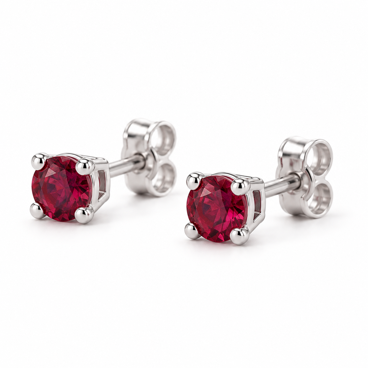 14K White Gold Lab-Grown Ruby Lightweight Stud Earrings — 2.5 mm stones — enhanced studio view