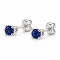 14K White Gold Lab-Grown Blue Sapphire Lightweight Stud Earrings — 2.5 mm stones — enhanced studio view