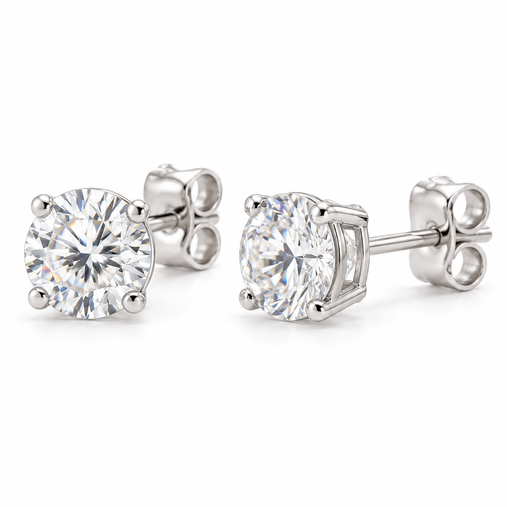 14K White Gold Lab-Grown Moissanite Lightweight Stud Earrings — 5 mm stones — enhanced studio view