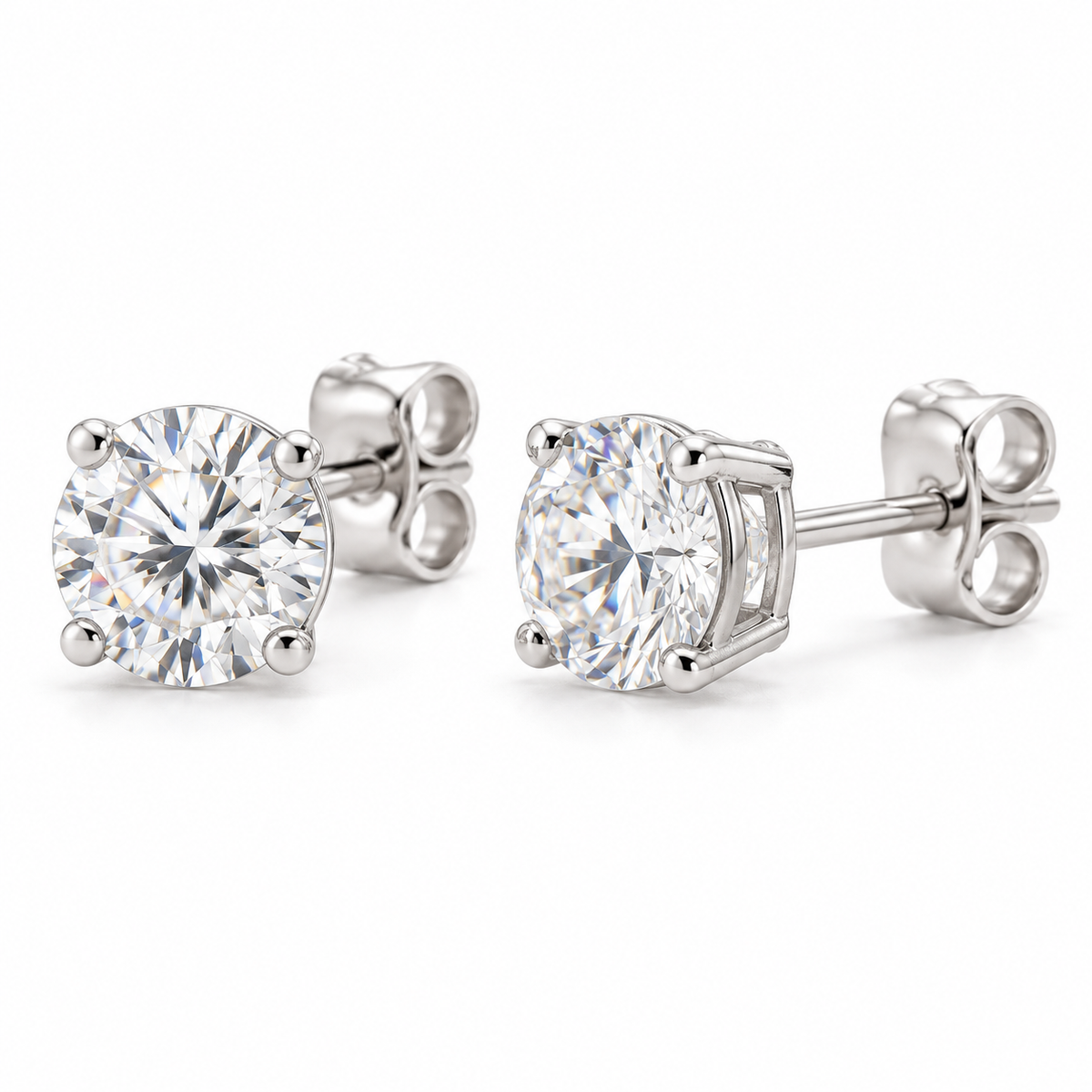 14K White Gold Lab-Grown Moissanite Lightweight Stud Earrings — 5 mm stones — enhanced studio view