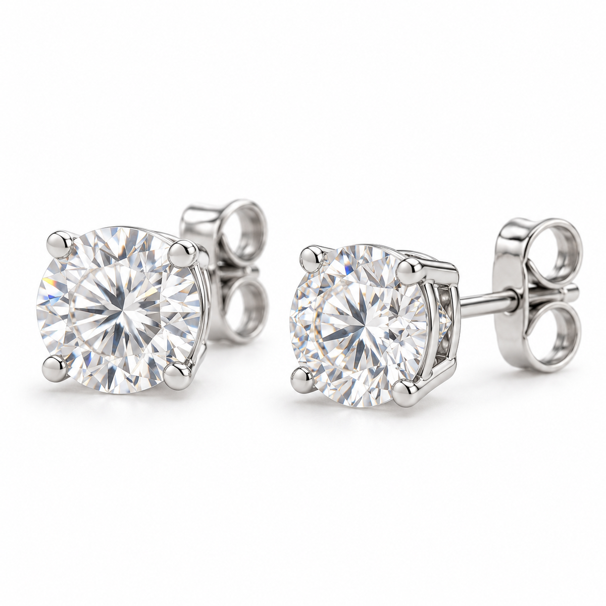 14K White Gold Lab-Grown Moissanite Lightweight Stud Earrings — 6.5 mm stones — enhanced studio view