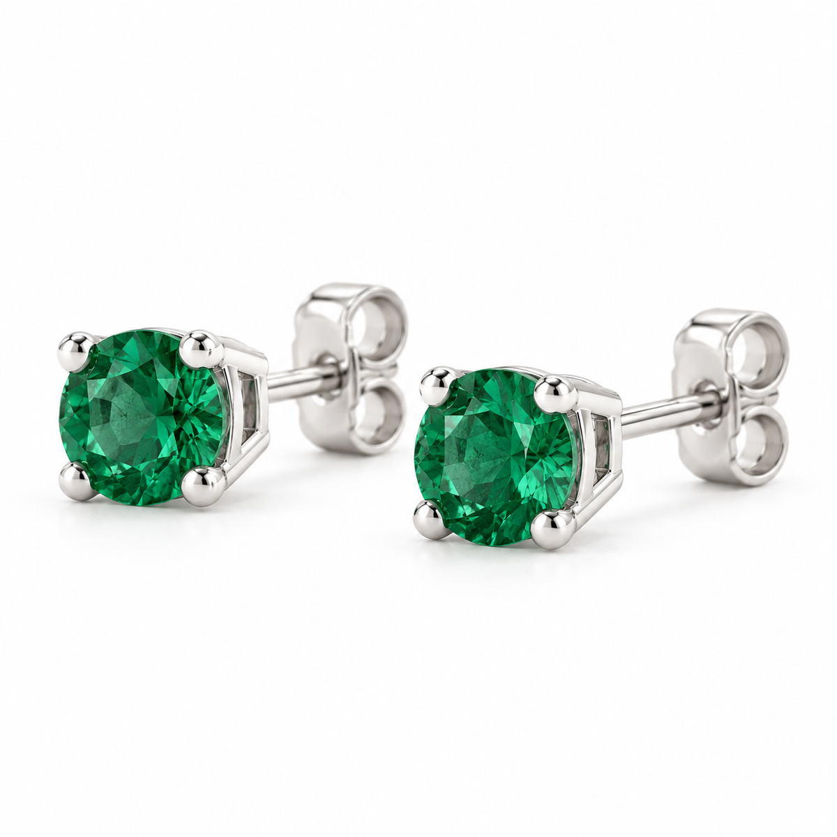 14K White Gold Lab-Grown Emerald Lightweight Stud Earrings — 6 mm stones — enhanced studio view