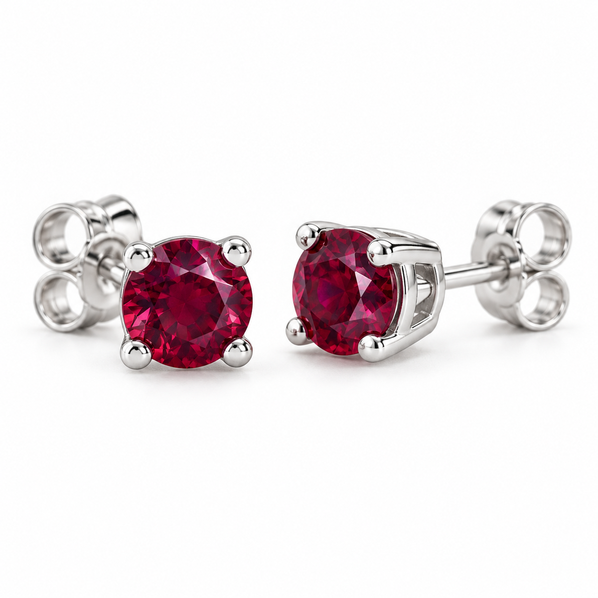 14K White Gold Lab-Grown Ruby Lightweight Stud Earrings — 6 mm stones — enhanced studio view