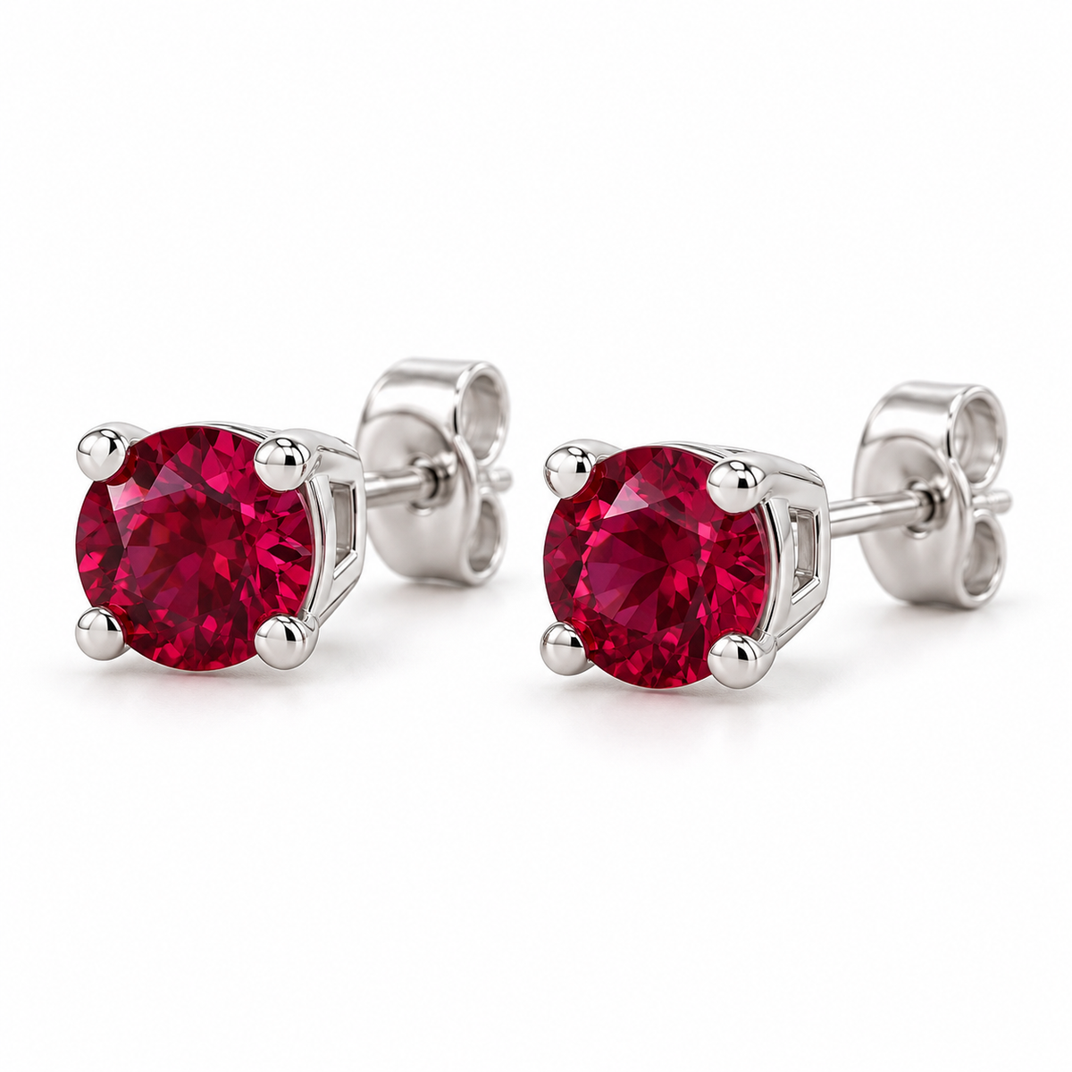 14K White Gold Lab-Grown Ruby Lightweight Stud Earrings — 7 mm stones — enhanced studio view