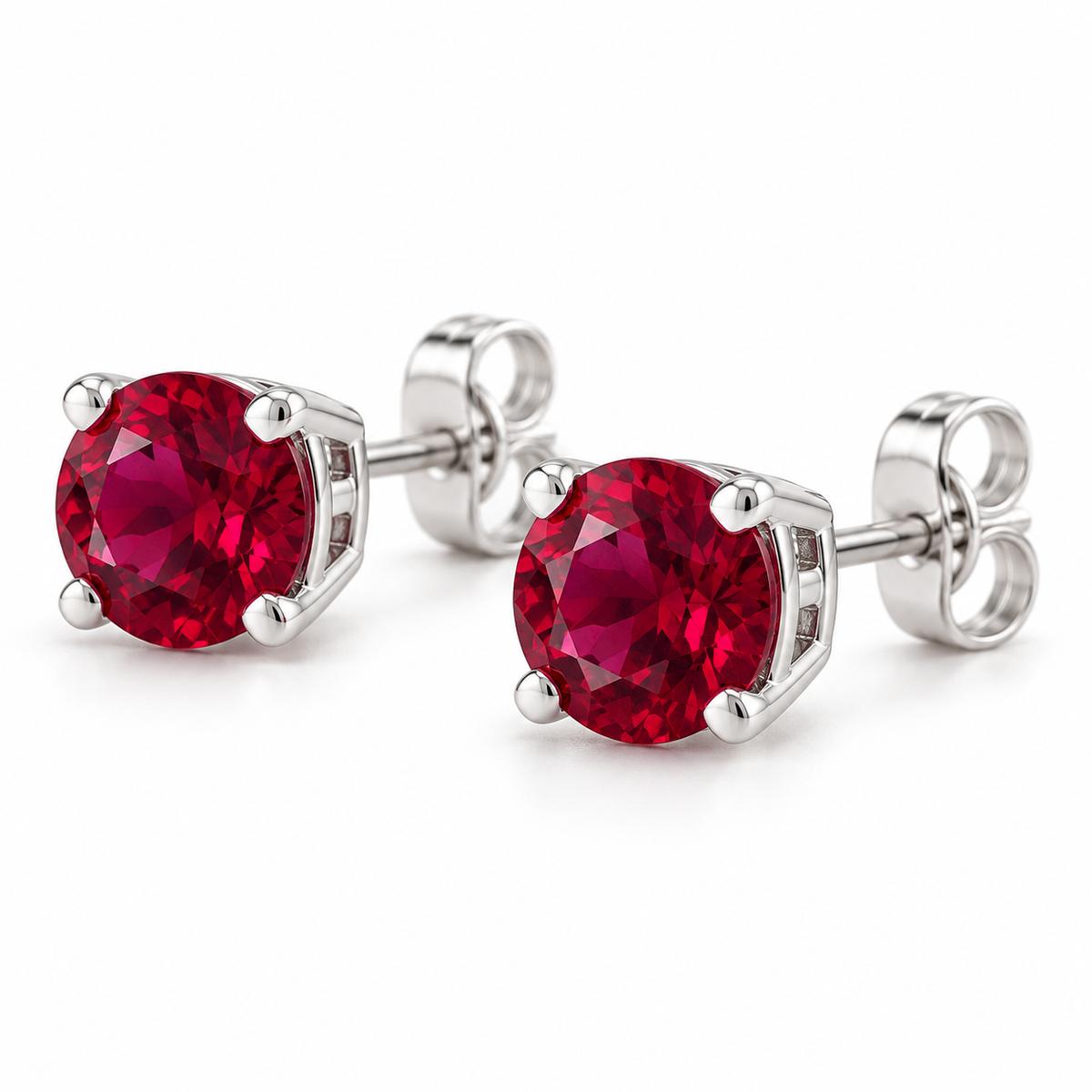 14K White Gold Lab-Grown Ruby Lightweight Stud Earrings — 8 mm stones — enhanced studio view