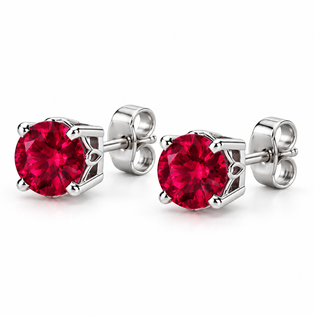 14K White Gold Lab-Grown Ruby Scroll Setting® Stud Earrings — 4 mm stones — enhanced studio view