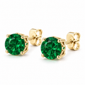 14K Yellow Gold Lab-Grown Emerald Scroll Setting® Stud Earrings — 6 mm stones — enhanced studio view