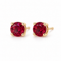 14K Yellow Gold Lab-Grown Ruby Four-Prong Stud Earrings — 6 mm stones — enhanced studio view