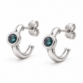 14K White Gold Lab-Grown Alexandrite Bezel Huggie Earrings — 3 mm stones — enhanced studio view