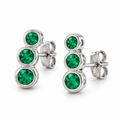 14K White Gold Lab-Grown Emerald Three-Stone Ear Climbers — 3 mm, 2.75 mm and 2.5 mm stones — enhanced studio view