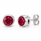 14K White Gold Lab-Grown Ruby Bezel Stud Earrings — 6 mm stones — enhanced studio view