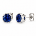 14K White Gold Lab-Grown Blue Sapphire Bezel Stud Earrings — 6 mm stones — enhanced studio view