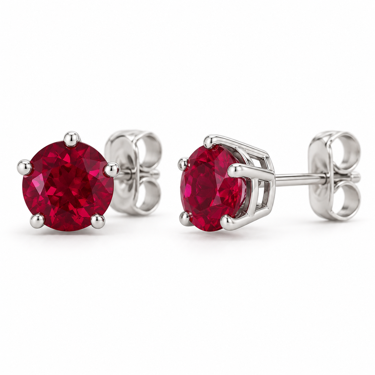 14K White Gold Lab-Grown Ruby Solitaire Stud Earrings — 6 mm stones — enhanced studio view