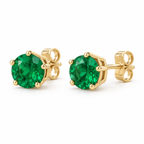 14K Yellow Gold Lab-Grown Emerald Solitaire Stud Earrings — 6 mm stones — enhanced studio view