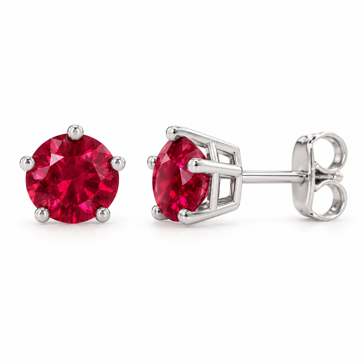 14K White Gold Lab-Grown Ruby Solitaire Stud Earrings — 5 mm stones — enhanced studio view
