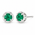 14K White Gold Lab-Grown Emerald Claw Bezel Stud Earrings — 5 mm stones — enhanced studio view
