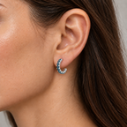 14K White Gold Lab-Grown Alexandrite French-Set Hoop Earrings — 15.1 mm hoops — on-ear illustration based on listed dimensions