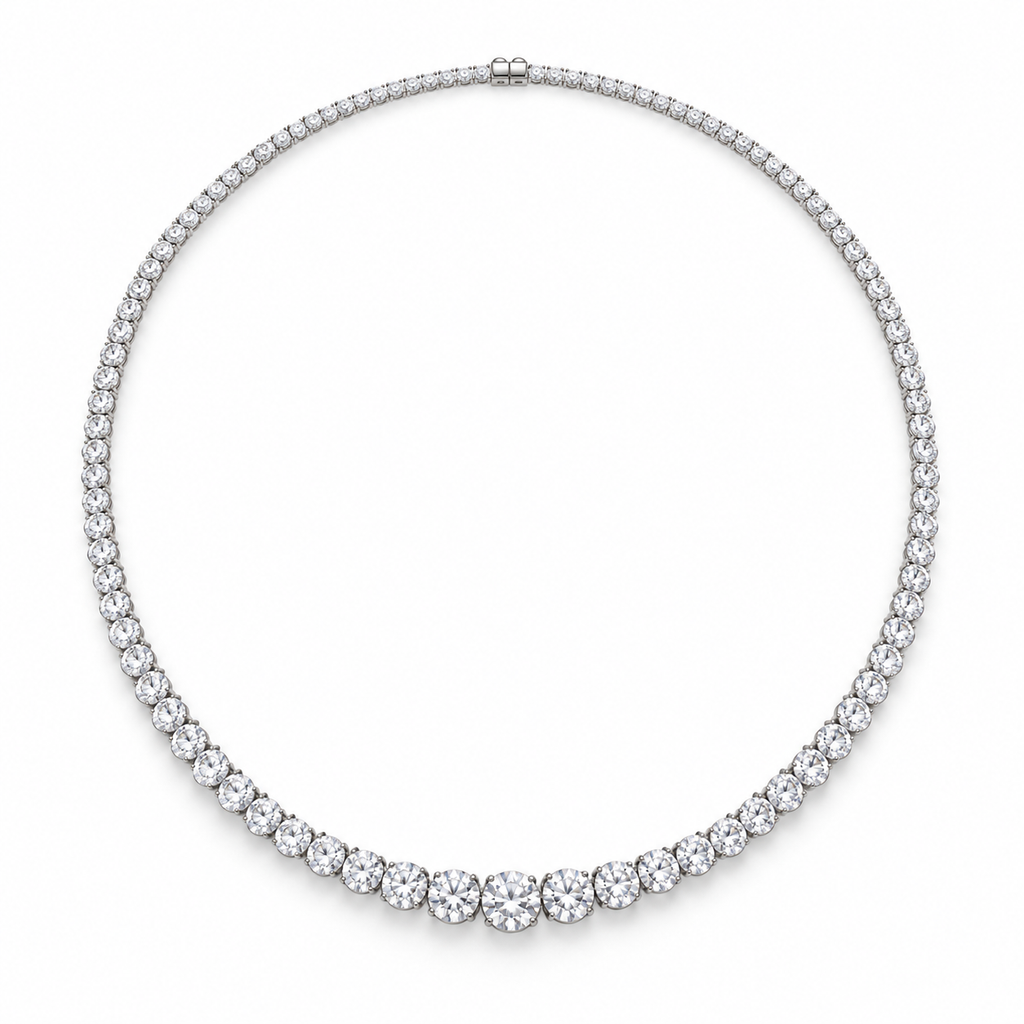 Graduated round lab grown diamond Riviera necklace front view